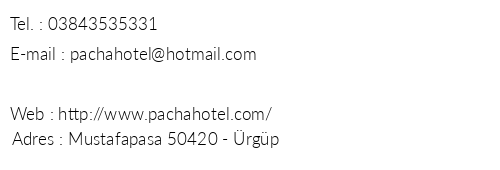 Pacha Hotel telefon numaralar, faks, e-mail, posta adresi ve iletiim bilgileri